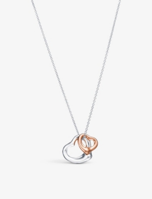 Tiffany & Co Open Heart Sterling-silver And 18ct Rose-gold Pendant Necklace In Silver/rose Gold