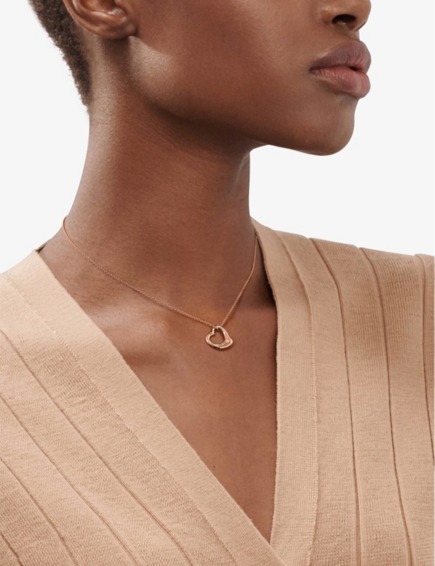 Elsa Peretti Open Heart Pendant 18ct rose-gold and 0.02ct diamond necklace