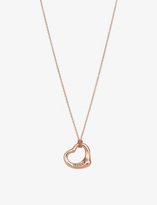 Tiffany & Co Womens Rose Gold Elsa Peretti Open Heart Pendant 18ct Rose-gold And 0.02ct Diamond Neck