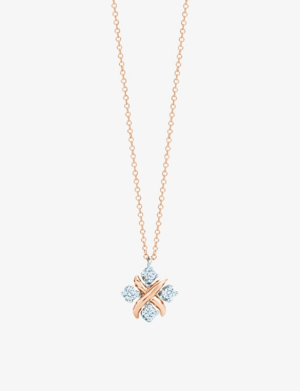 Schlumberger Lynn 18ct rose gold, platinum and 0.20ct diamond pendant necklace