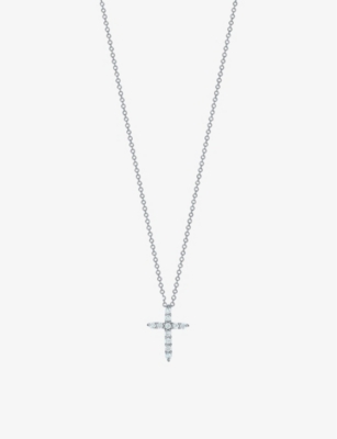 Tiffany & Co Womens Platinum Cross Platinum And 0.21ct Diamond Melee Pendant Necklace