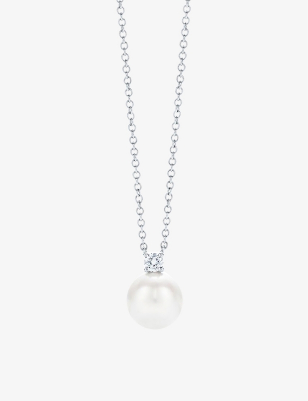 Signature® 18ct white-gold, pearl and 0.05ct diamond necklace