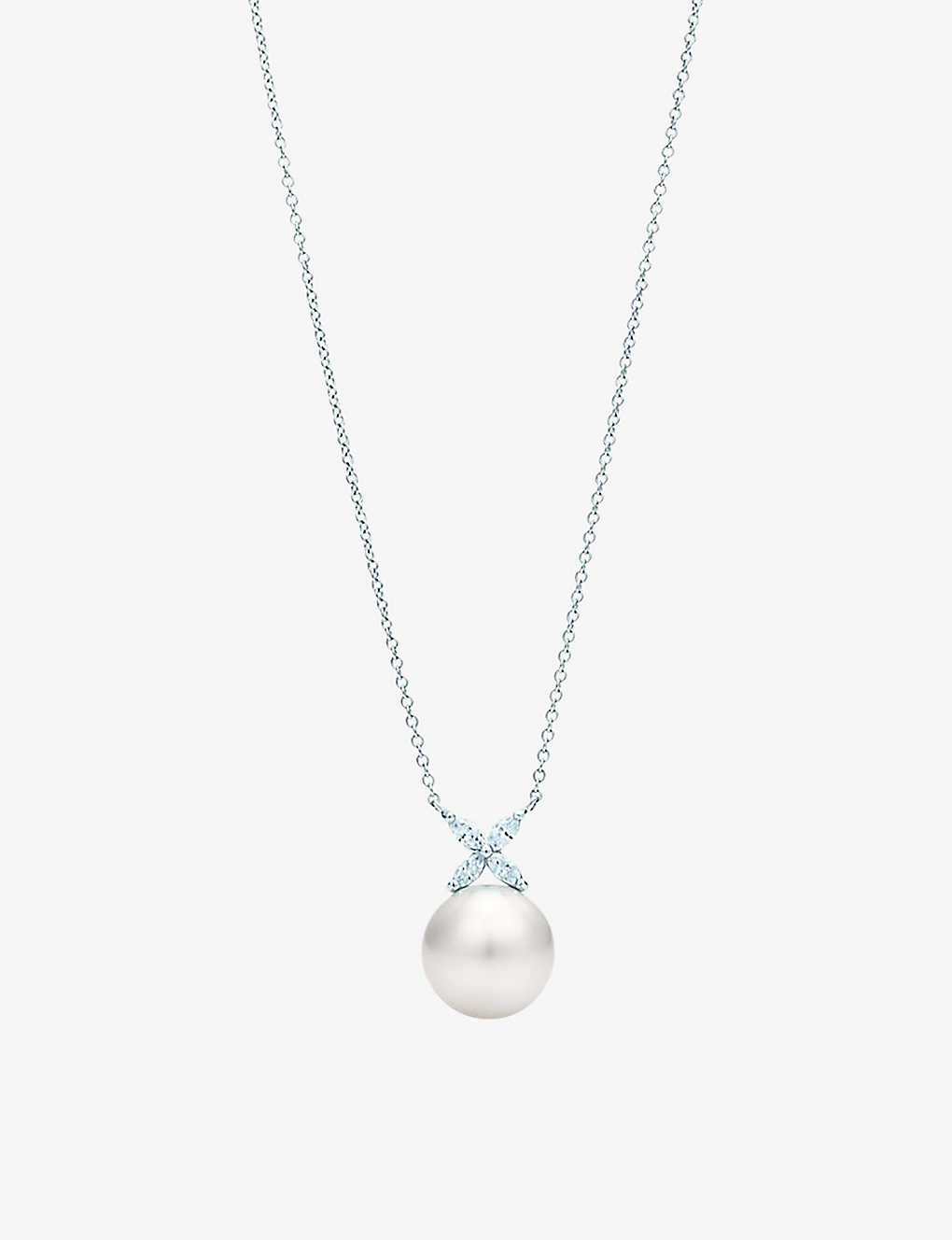 Tiffany & Co Womens Platinum Tiffany Victoria® Platinum, Diamond And Pearl Pendant Necklace