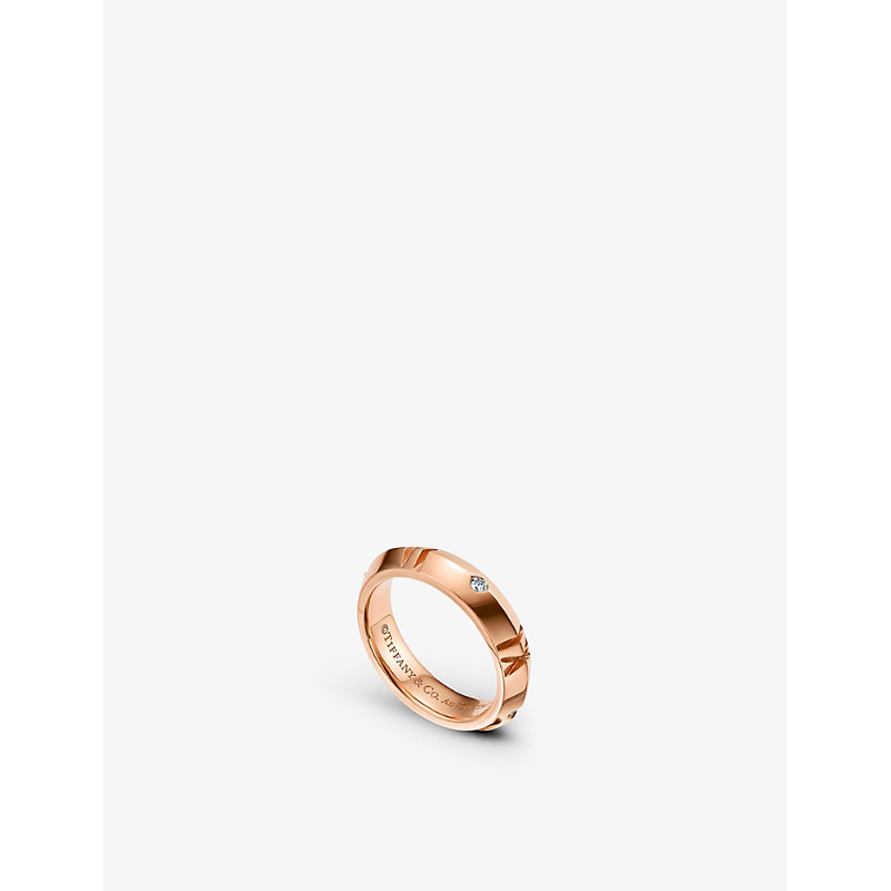 Tiffany & Co Womens Rose Gold Atlas® X Closed Narrow 18ct Rose-gold And 0.10ct Melee Diamond Ring