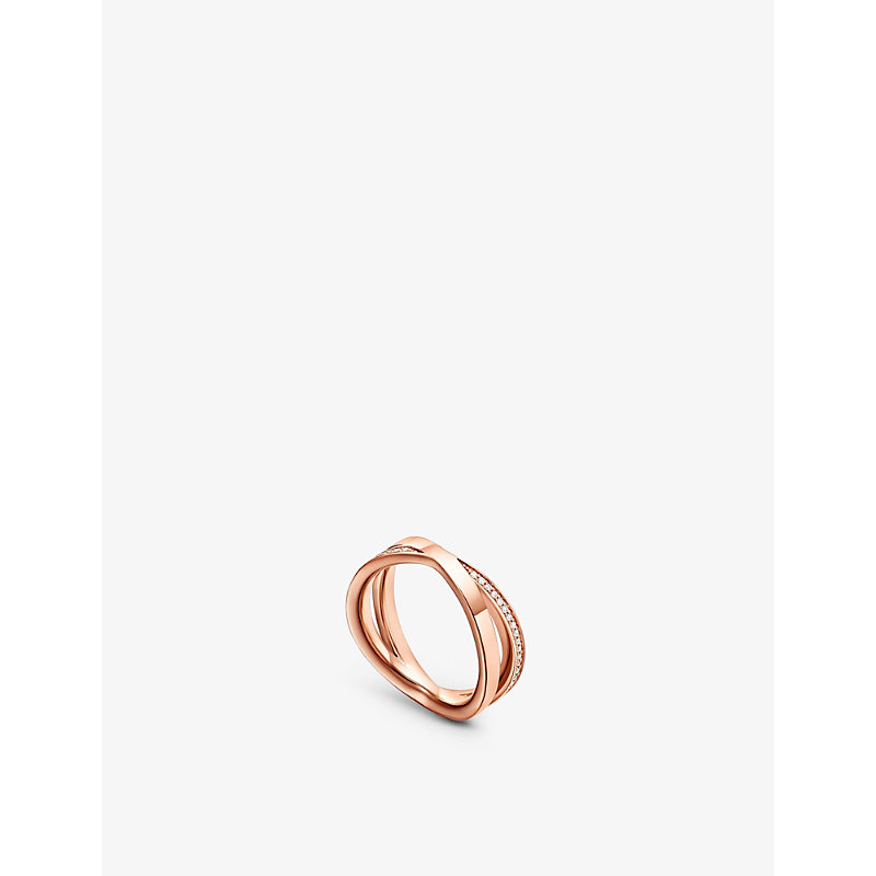 Tiffany & Co Womens Rose Gold Atlas X 18ct Rose-gold And 0.09ct Diamond Ring