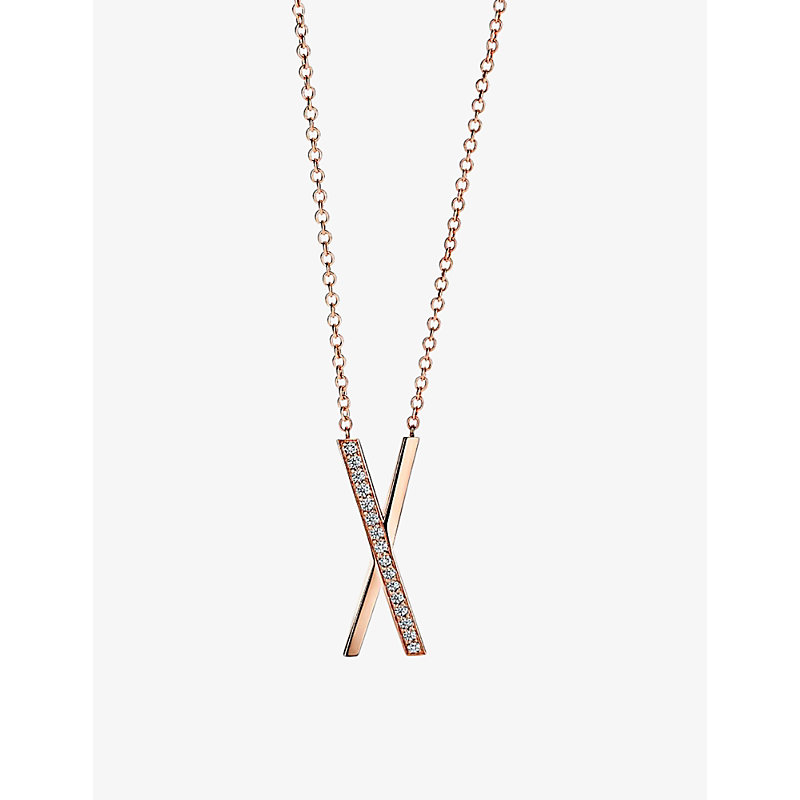Tiffany & Co Womens Rose Gold Atlas® X 18ct Rose-gold And 0.19ct Diamond Pendant Necklace