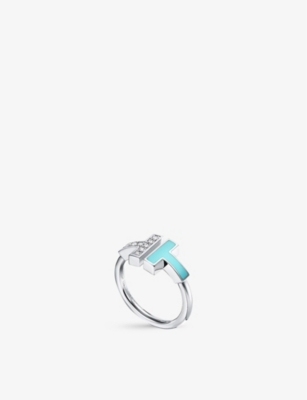 Tiffany & Co Womens White Gold Tiffany T 18ct White-gold, Turquoise And 0.07ct Diamond Ring