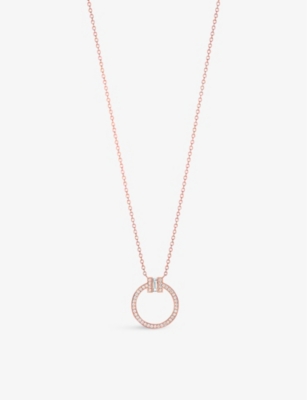 Tiffany & Co Womens Rose Gold Tiffany T 18ct Rose-gold And 0.08ct Diamond Pendant Necklace