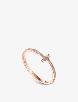 TIFFANY & CO: Tiffany T T1 medium 18ct rose-gold and 4.08ct brilliant-cut diamond bangle bracelet