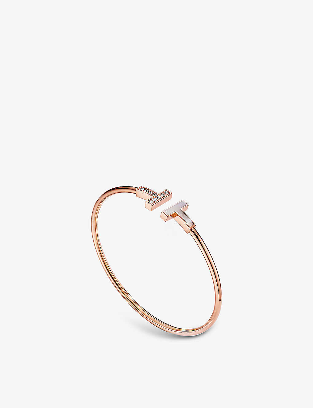 Tiffany & Co Womens Rose Gold Tiffany T Wire 18ct Rose-gold, 0.11ct Diamond And Mother-of-pearl Brac