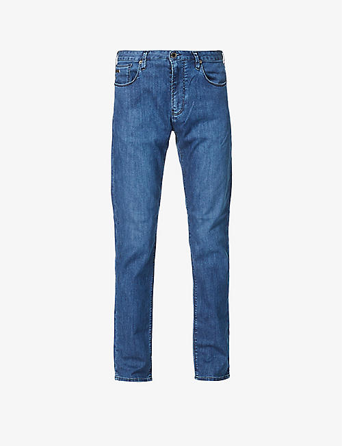 EMPORIO ARMANI: J06 tapered regular-fit stretch-denim jeans
