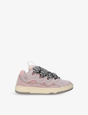 Shop Lanvin Women's Pink Comb Curb Lace-up Leather, Suede And Mesh Low-top Trainers