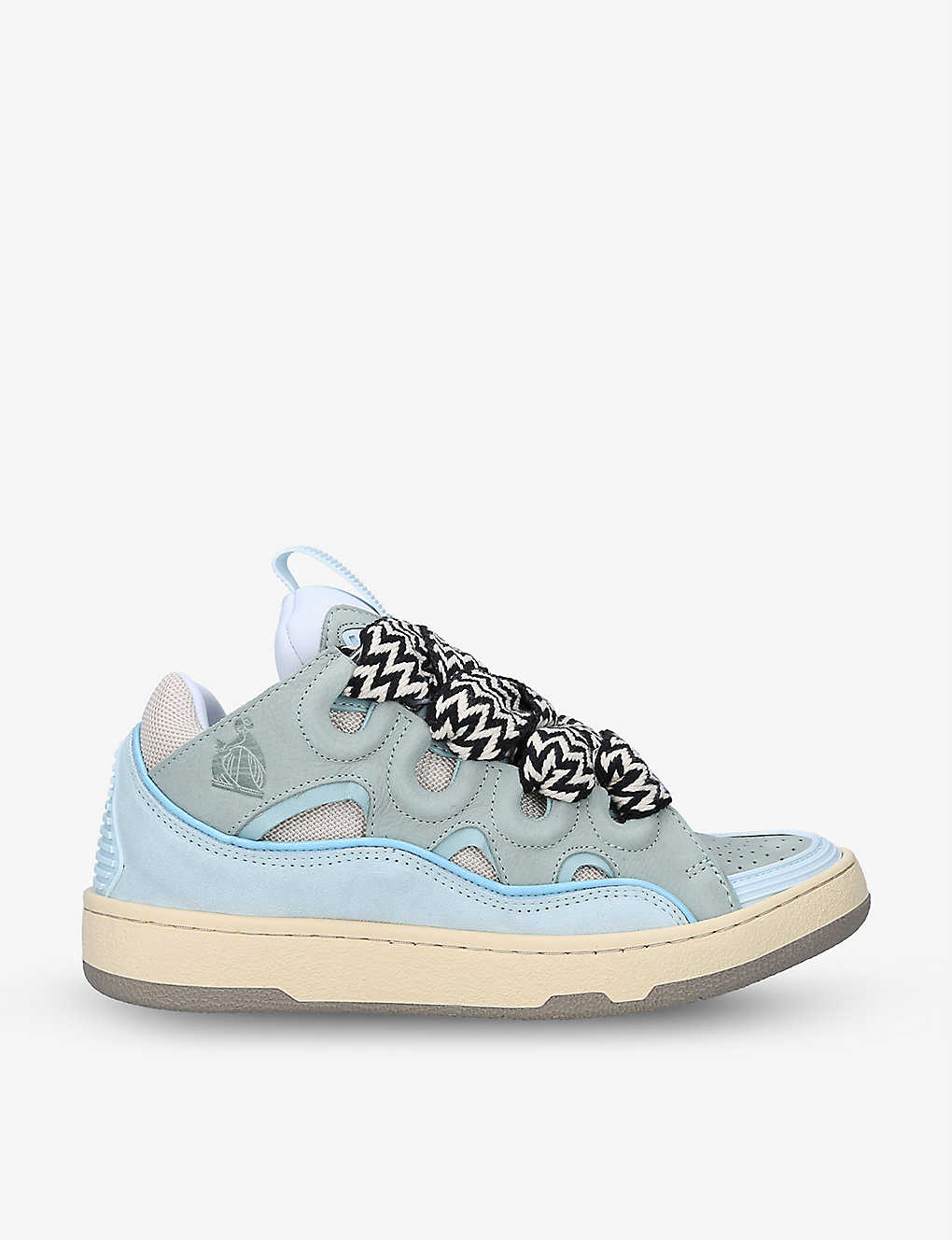 Shop Lanvin Women's Pale Blue Curb Leather, Suede And Mesh Trainers