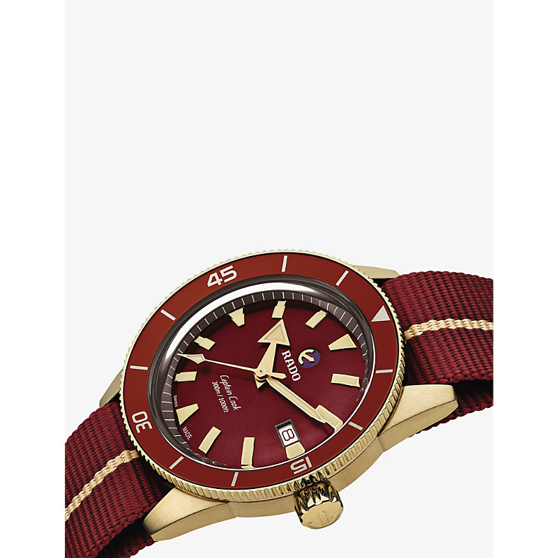 Shop Rado Men's Burgandy R32504407 Captain Cook Automatic Bronze And Textile Watch