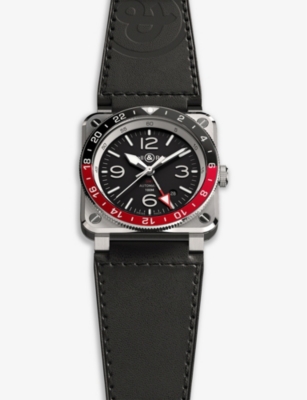 Shop Bell & Ross Men's Black Br 03-93 Gmt Stainless Steel And Leather Automatic Watch