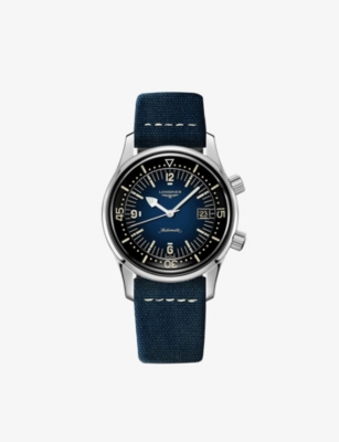 Longines L37744902 Legend Diver Stainless-steel And Leather Automatic Watch In Blue