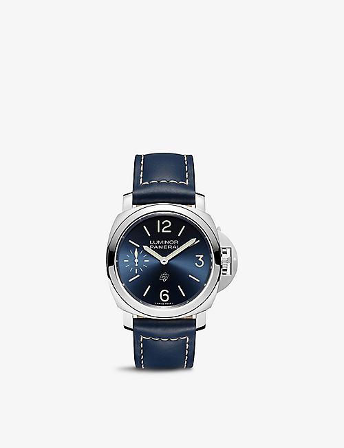 PANERAI: PAM01085 Luminor leather and stainless-steel hand-wound watch