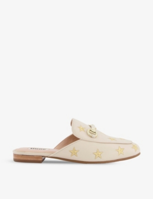 DUNE GALAXIES STAR-EMBROIDERED BACKLESS LEATHER LOAFERS