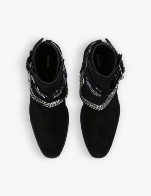 Shop Amiri Bandana Buckled Suede Boots In Black