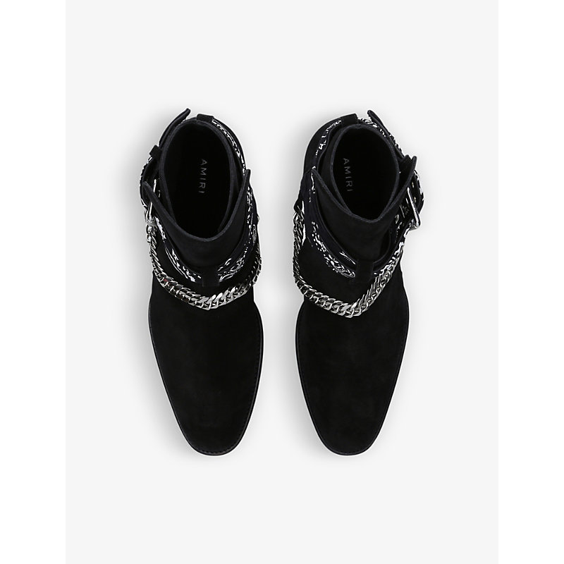 Shop Amiri Men's Black Bandana Buckled Suede Boots