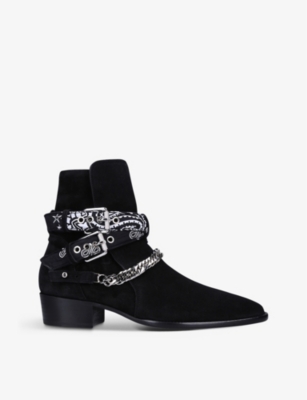 Shop Amiri Bandana Buckled Suede Boots In Black