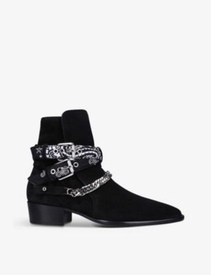 Shop Amiri Men's Black Bandana Buckled Suede Boots