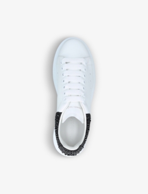 Shop Alexander Mcqueen Women's White/blk Women's Runway Crystal-embellished Leather Trainers
