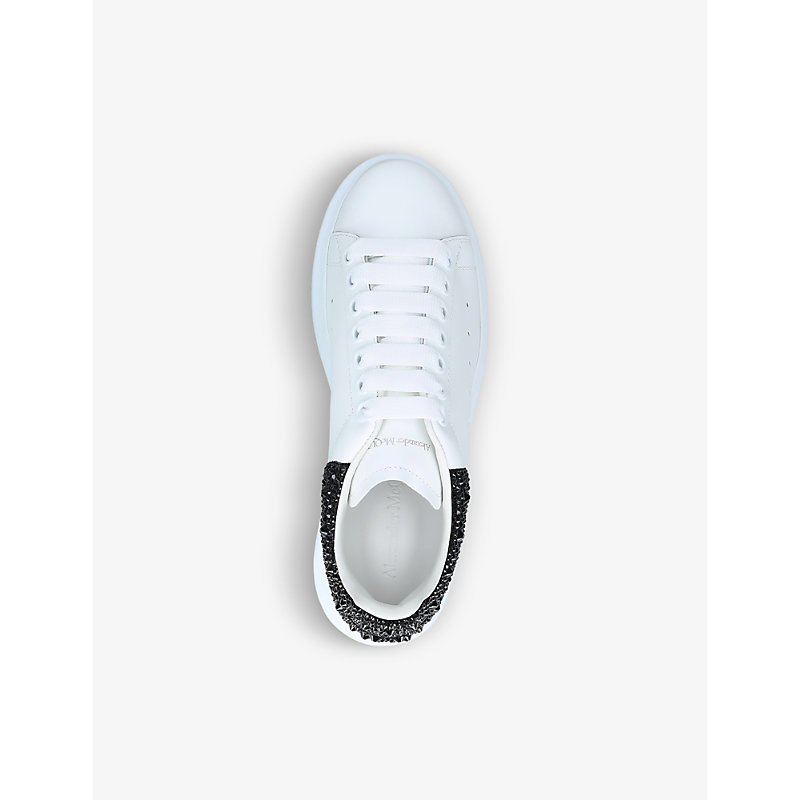Shop Alexander Mcqueen Women's White/blk Women's Runway Crystal-embellished Leather Trainers