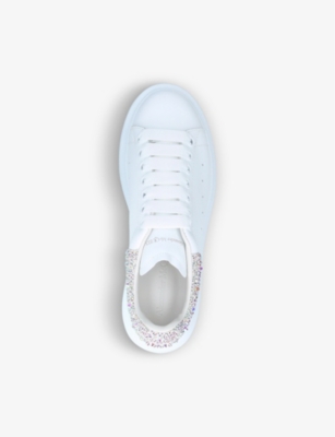 Shop Alexander Mcqueen Women's White/comb Men's Runway Crystal-embellished Leather Trainers