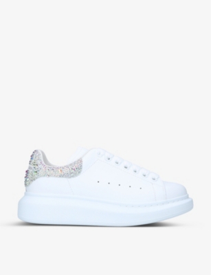 Shop Alexander Mcqueen Men's Runway Crystal-embellished Leather Trainers In White