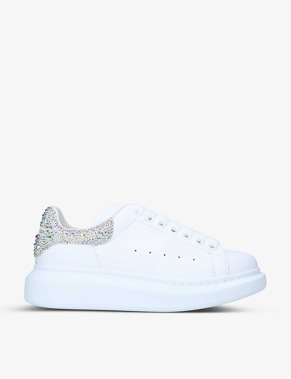 Shop Alexander Mcqueen Women's White/comb Men's Runway Crystal-embellished Leather Trainers