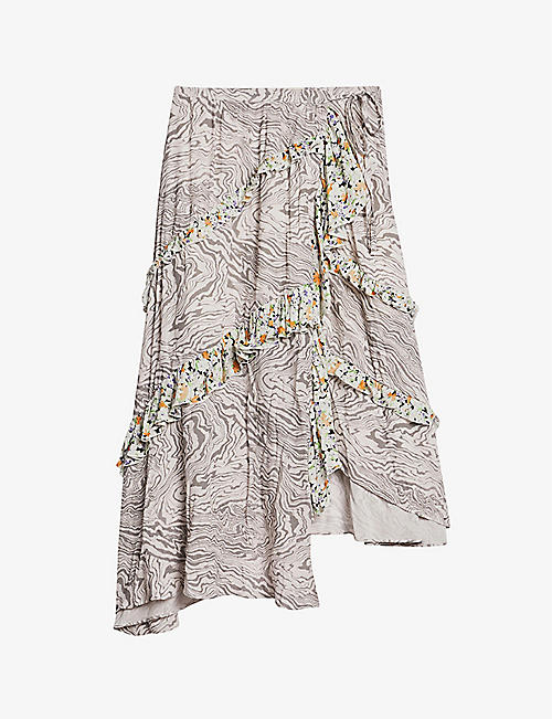 TED BAKER: Crosbyy floral and marble-print woven crepe skirt