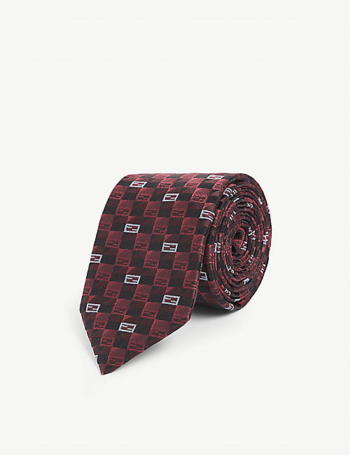 FENDI: Geometric-pattern wide silk tie