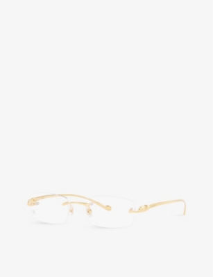 Shop Cartier Women's Gold Shiny Ct0061o Rectangle-frame Metal Sunglasses