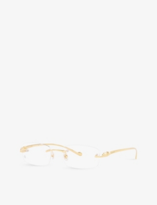Cartier Womens Gold Shiny Ct0061o Rectangle-frame Metal Sunglasses In Gold Shiny