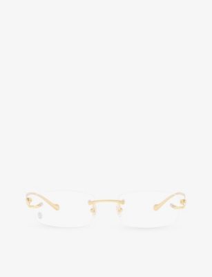 Cartier Womens Gold Shiny Ct0061o Rectangle-frame Metal Sunglasses