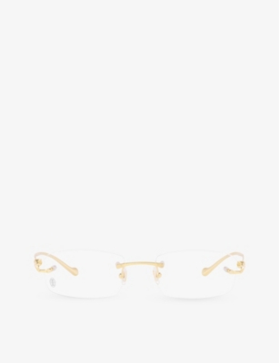 Cartier Womens Gold Shiny Ct0061o Rectangle-frame Metal Sunglasses In Gold Shiny