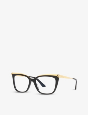 Shop Cartier Womens Black Gold Ct0033o Cat Eye-frame Acetate And Metal Glasses