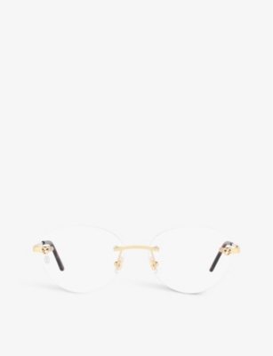 Cartier Womens Gold Ct0028o Oval-frame Metal Glasses
