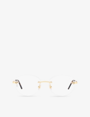 Cartier Womens Gold Ct0028o Oval-frame Metal Glasses