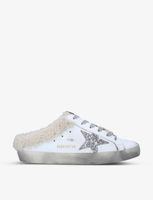 Shop Golden Goose Women's White/oth Superstar Sabot 10224 Leather And Shearling Trainers