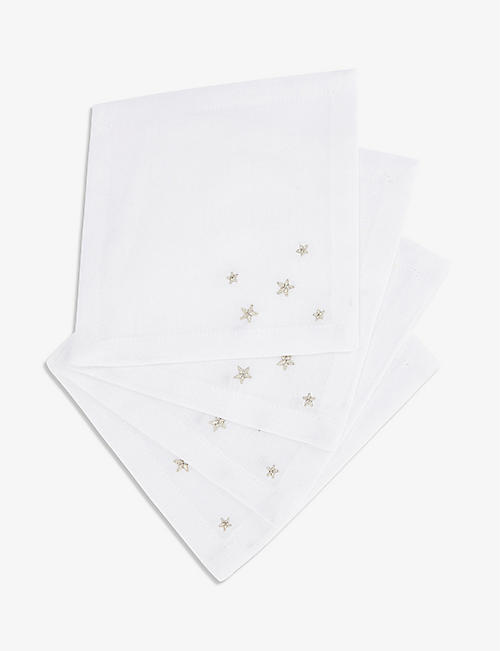 THE WHITE COMPANY: Star-embroidered set of four cotton-linen blend cocktail napkins 15cm x 15cm
