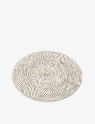 The White Company White Whitewashed Woven Rattan Placemat 34cm