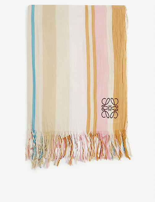 LOEWE: Striped Anagram-embroidered cotton blanket