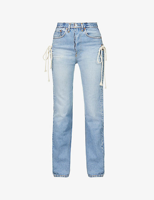 SAMARIA LEAH: Josie lace-up straight-leg high-rise upcycled denim jeans