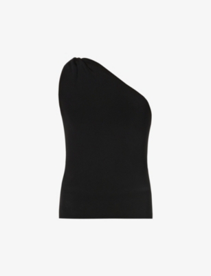 Galvan Womens Black Persephone Asymmetric Stretch-woven Top S In Black