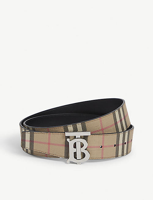 BURBERRY: Branded-buckle checked leather belt