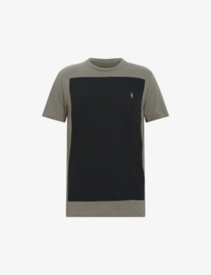 Shop Allsaints Men's Planet Grey/jt Lobke Colour-block Cotton-jersey T-shirt