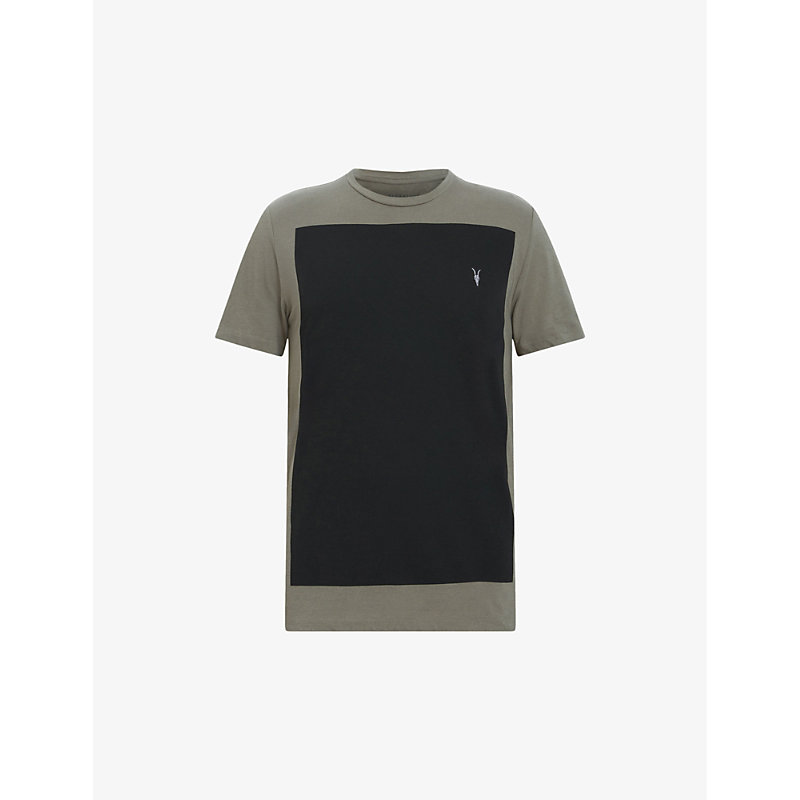 Shop Allsaints Men's Planet Grey/jt Lobke Colour-block Cotton-jersey T-shirt