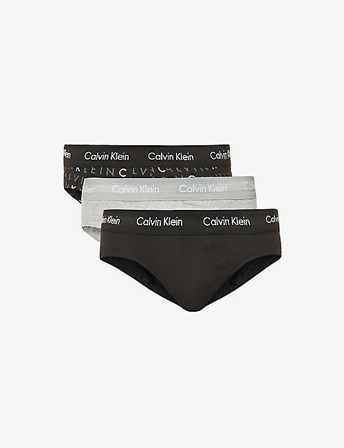 CALVIN KLEIN: Logo-print pack of three stretch-cotton briefs
